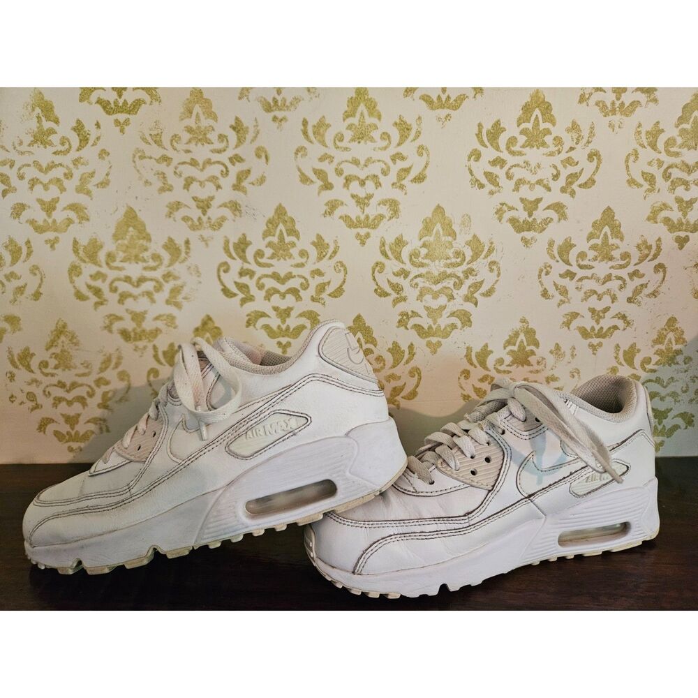 Nike Air Max 90 Whiteout, Triple White, Size 5.5 Kids, Leather